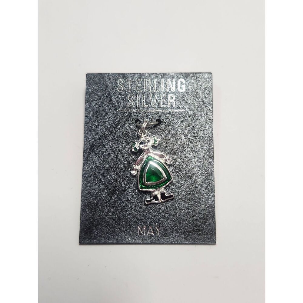 May Birthstone Girl Pendant - Green Sterling Plated